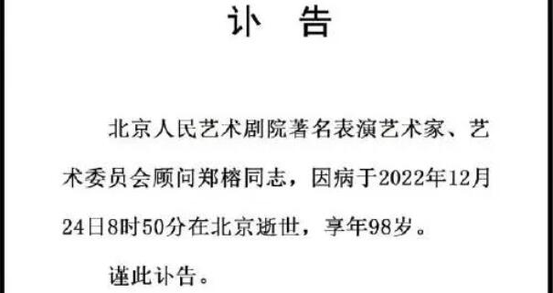 西游记太上老君扮演者郑榕去世