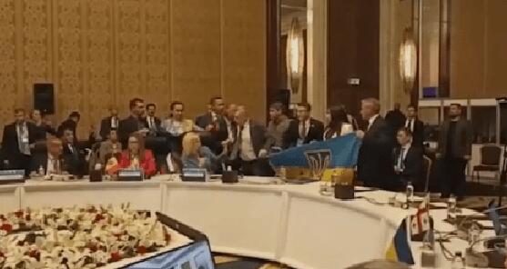 乌代表举自家国旗挑衅暴揍俄代表