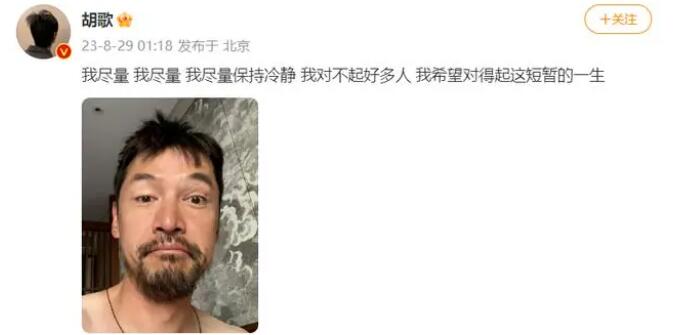 胡歌深夜发文称对不起好多人