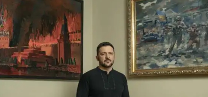 泽连斯基房间挂火烧克宫画作